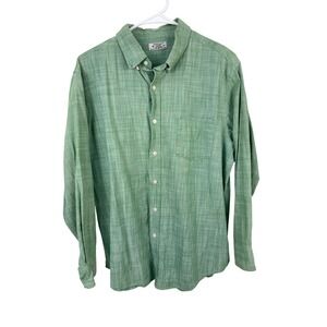 Reed Edward Mens Green‎ Cotton Slub Button Down Shirt Long Sleeve Large